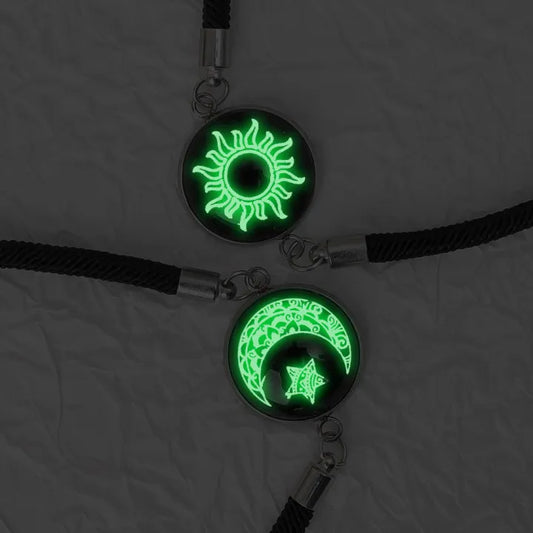 2Pcs Fashion Romantic Sun Moon Lovers Luminous Gemstone Woven Couple Bracelet