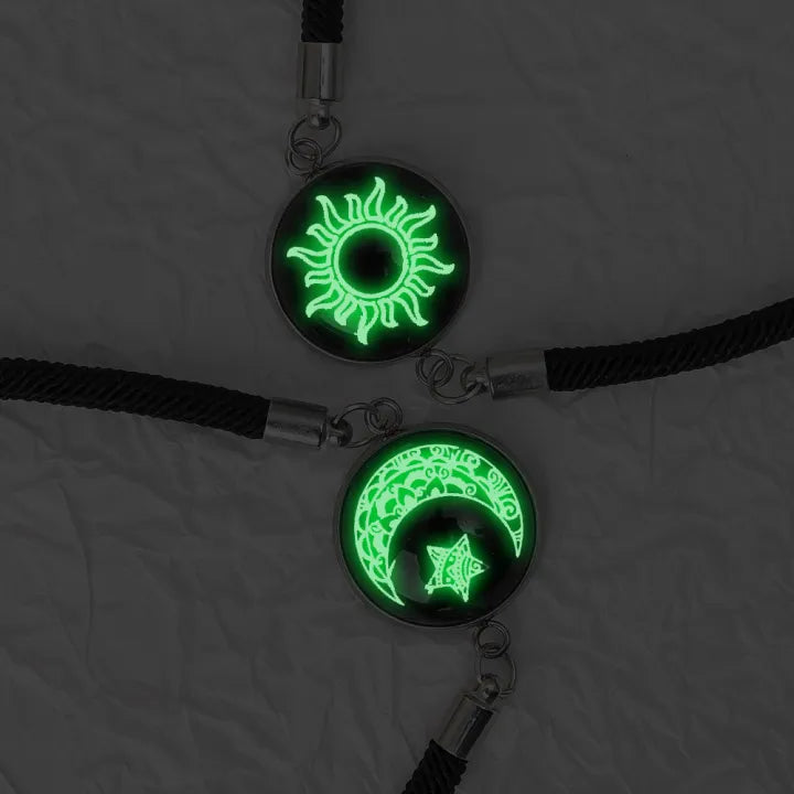 2Pcs Fashion Romantic Sun Moon Lovers Luminous Gemstone Woven Couple Bracelet